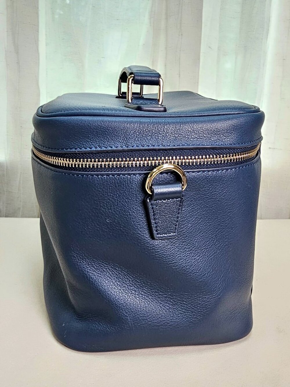 Leatherology XL Train Case Navy Blue Full Grain Leather Cosmetic Bag NWOT - Picture 5 of 14